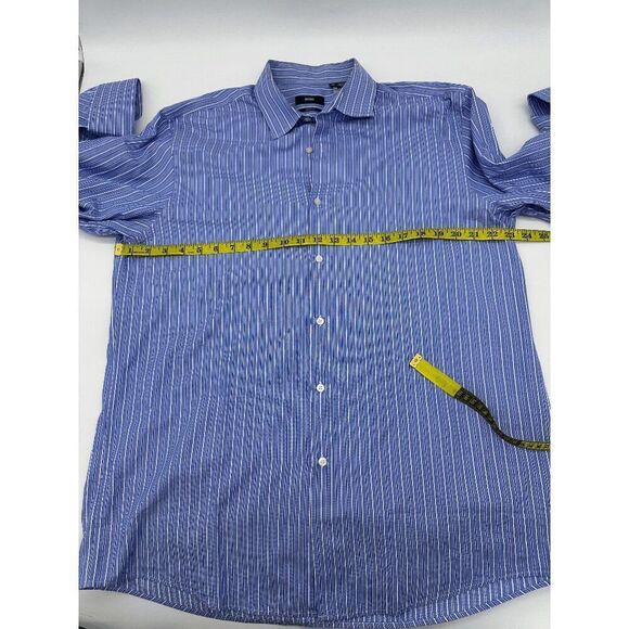 Boss Shirt for Men Button Down Sharp Fit Striped Sz 17 Cotton Blue Multicolor - Picture 6 of 6